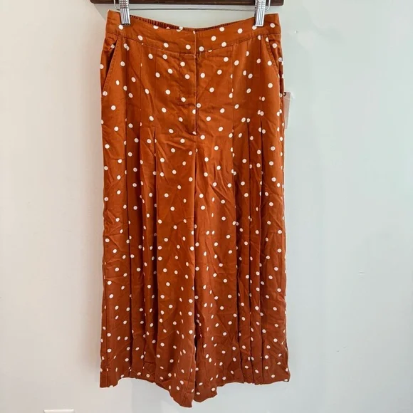 NWT Anthropologie Isobel Wide Leg Pleated Apollo Dot Pants‎ Brown Tan Small - Picture 2 of 10
